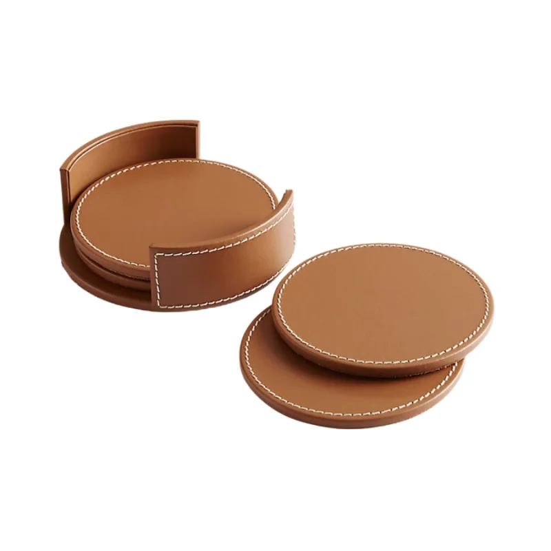 Ralph Lauren Wyatt Leather Coaster Set Saddle
