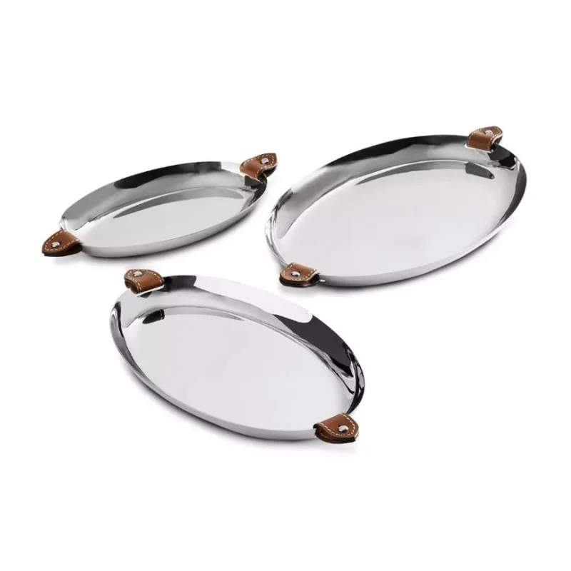 Ralph Lauren Wyatt Nesting Tray 3-Piece Set Silver/Saddle