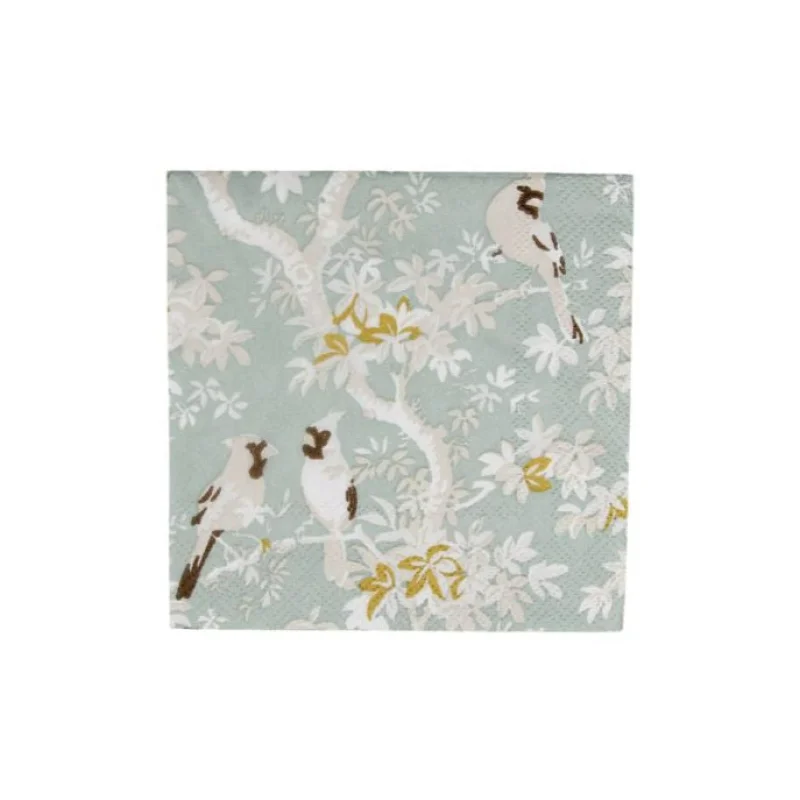 Scenic Songbirds Cocktail Napkins Celadon