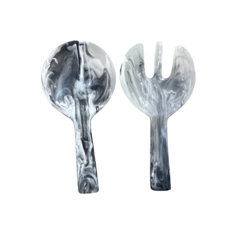 Nashi Resin Swirl Short Handle Salad Servers White Swirl