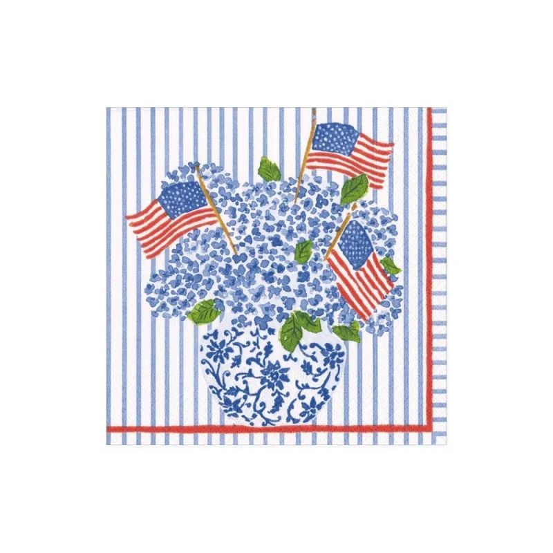 Caspari-Flags and Hydrangeas Cocktail Napkins