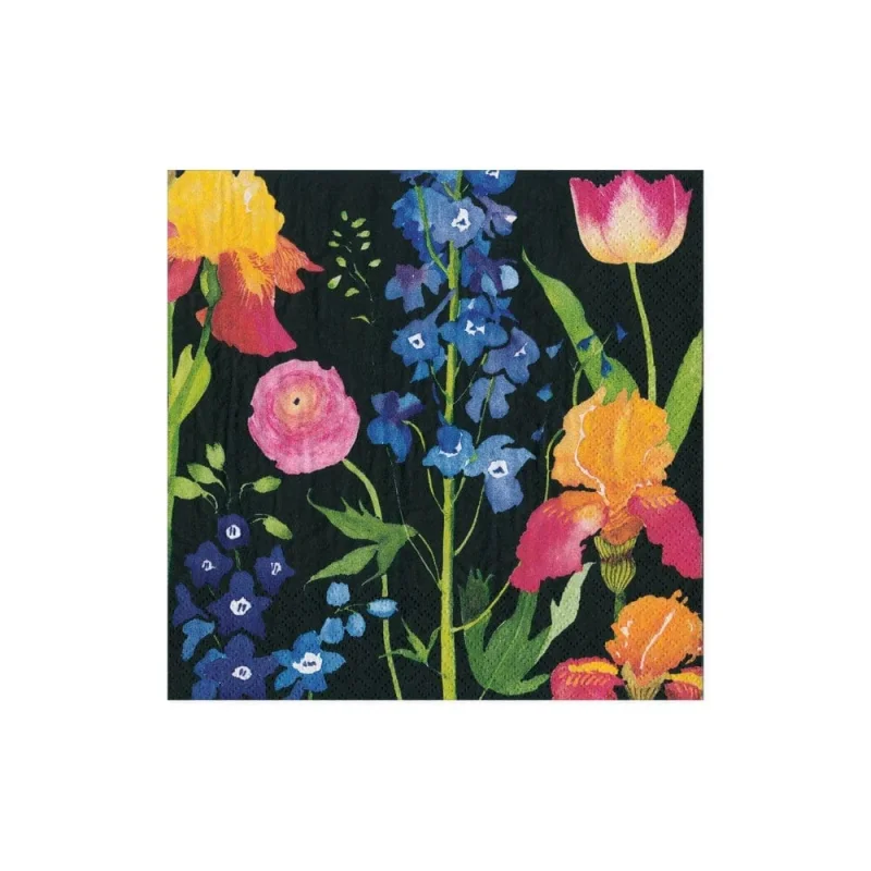 Caspari-Summer Garden Cocktail Napkin Black