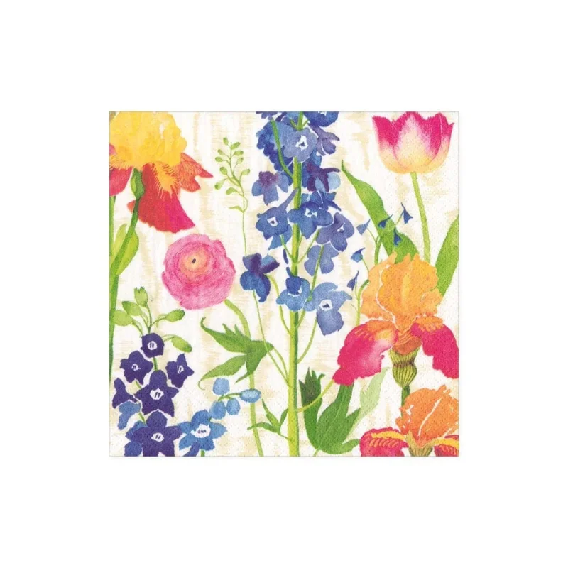 Caspari-Summer Garden Cocktail Napkin White