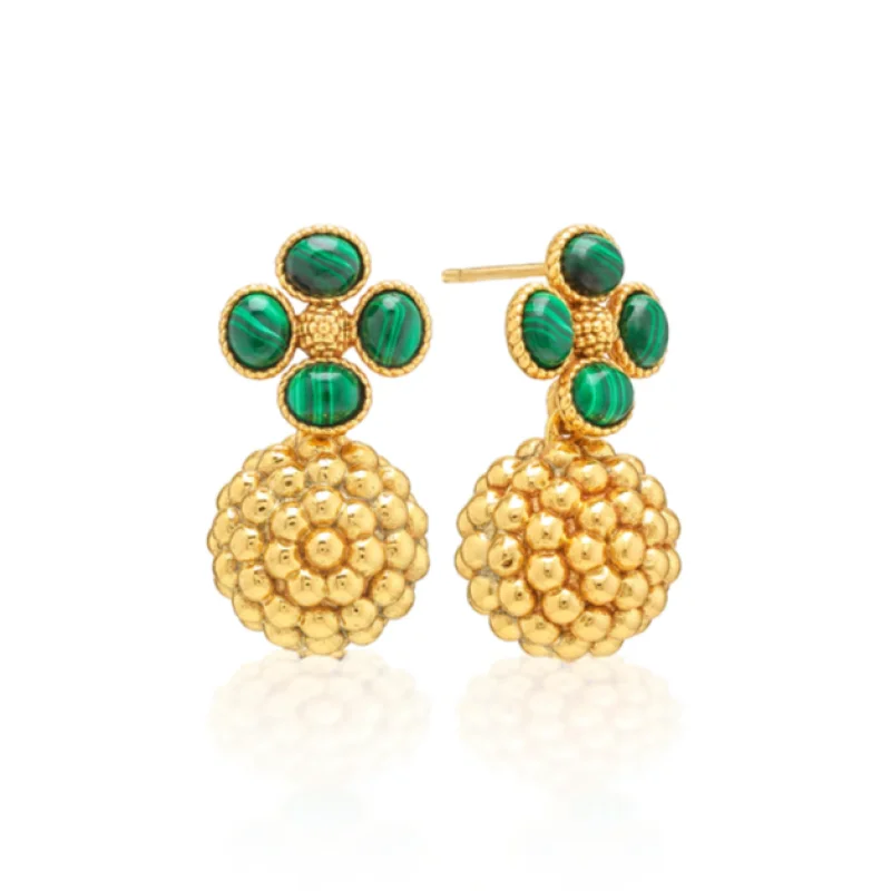 Berry Clover Drop Earrings Malachite