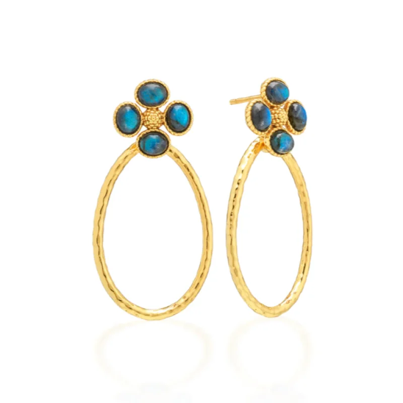 Berry Clover Teardrop Earrings Blue Labradorite