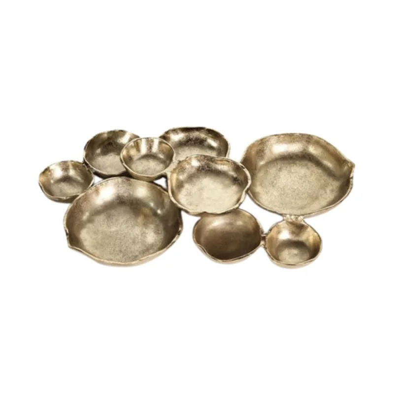Cluster of Nine Round Serving Bowls Dark Gold