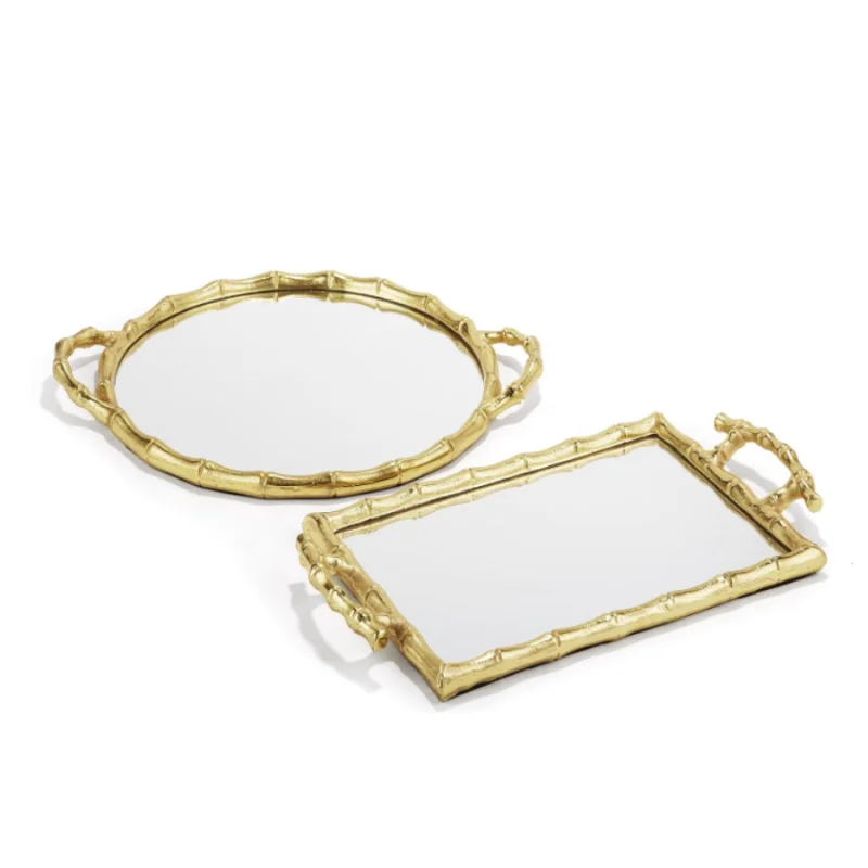 Golden Bamboo Mirror Decorative Tray