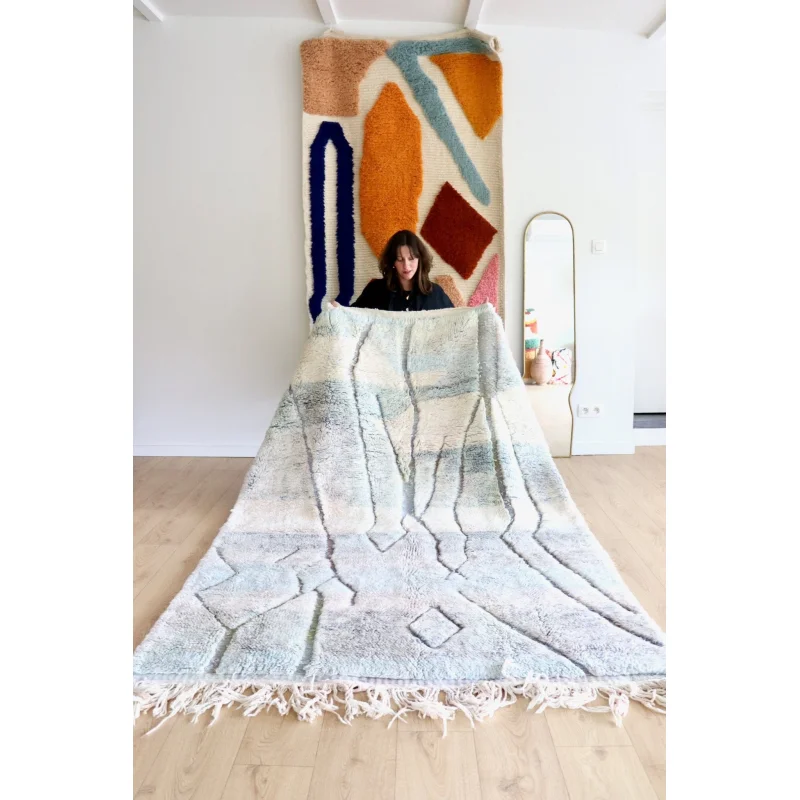 Beni Ouarain Moroccan Colorful Rug (1154) 245x163cm – Sky Blue