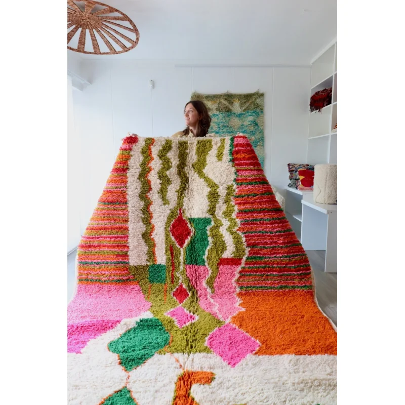 Olive Green & Orange Berber Wool Rug made to order (10)
