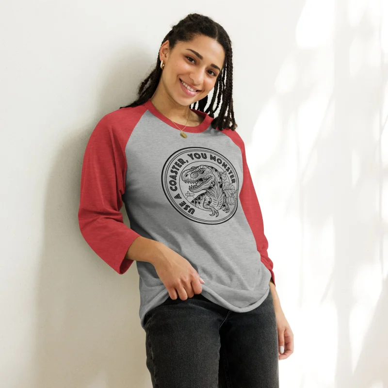 “Use A Coaster” 3/4 Sleeve Raglan Shirt Heather Grey/Black