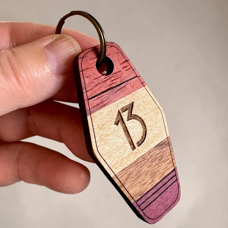 “Lucky 13” Hardwood Motel Style Keychain K5