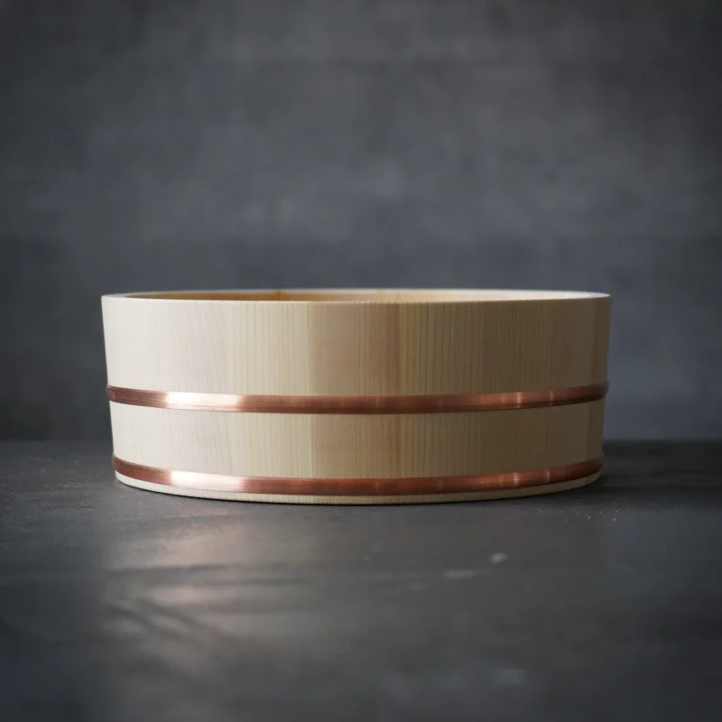 Premium Wooden Sushi Rice Tub with Copper Hoop | Miyabi Urushi Kogei